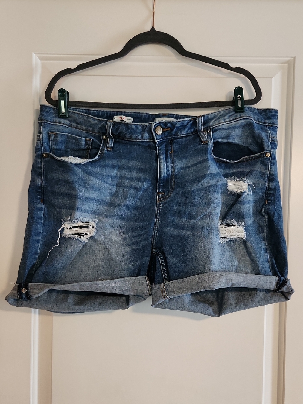 Vigoss Distressed Rolled Hem Denim Shorts - Blue